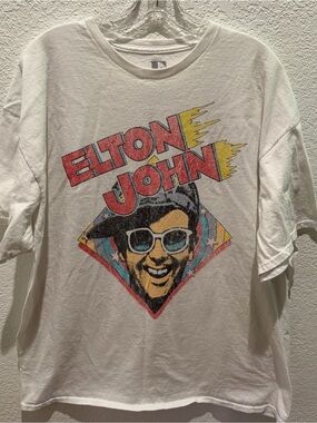 White Graphic Elton John Tribute Tee - Men's Shirt